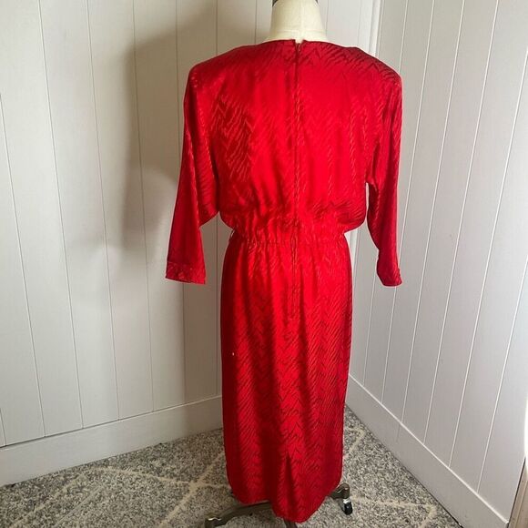 Vintage Lauren Alexandria Women's 10 Red 100% Silk Eveningwear Maxi Dress Gown - Picture 6 of 13